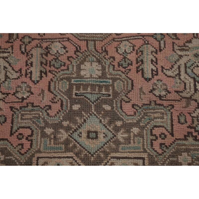 Geometric Pink Tabriz Persian Vintage Rug Hand-Knotted Wool Carpet - 7'11" x 11'2"