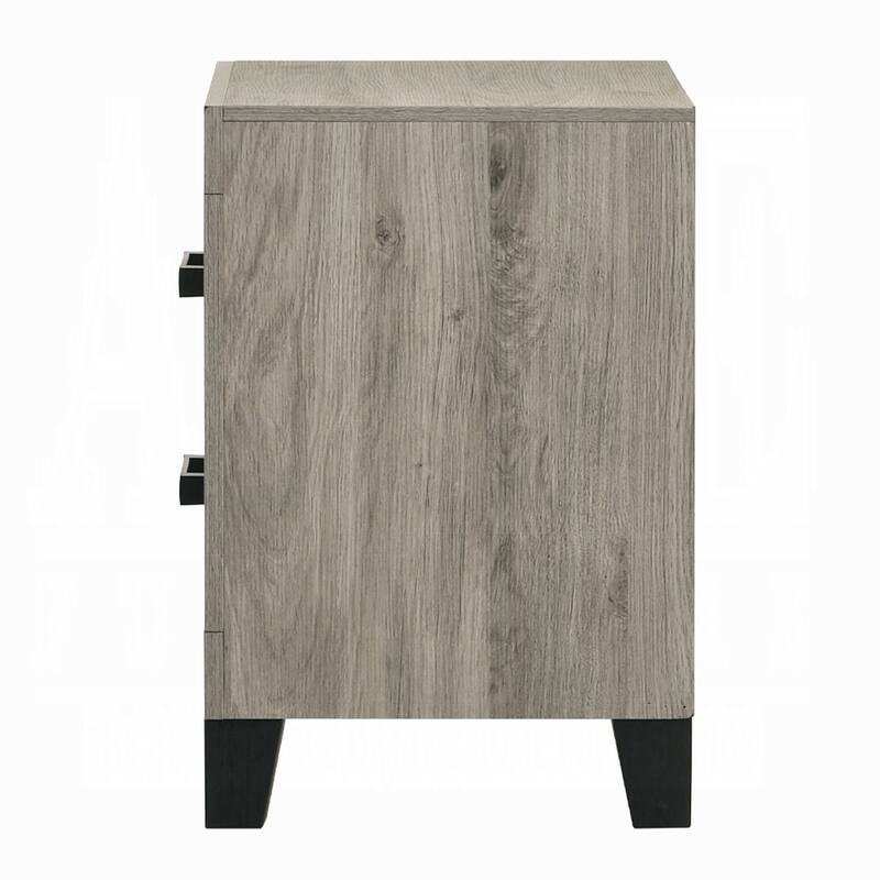 Farmhouse Style Nightstand, Light Gray Finish, Black Hardware, Wooden