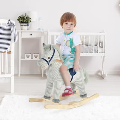 Gray and White Plush Rocking Horse for Kids Ages 3 to 6 with Interactive Sounds Wooden Handles and Footrest