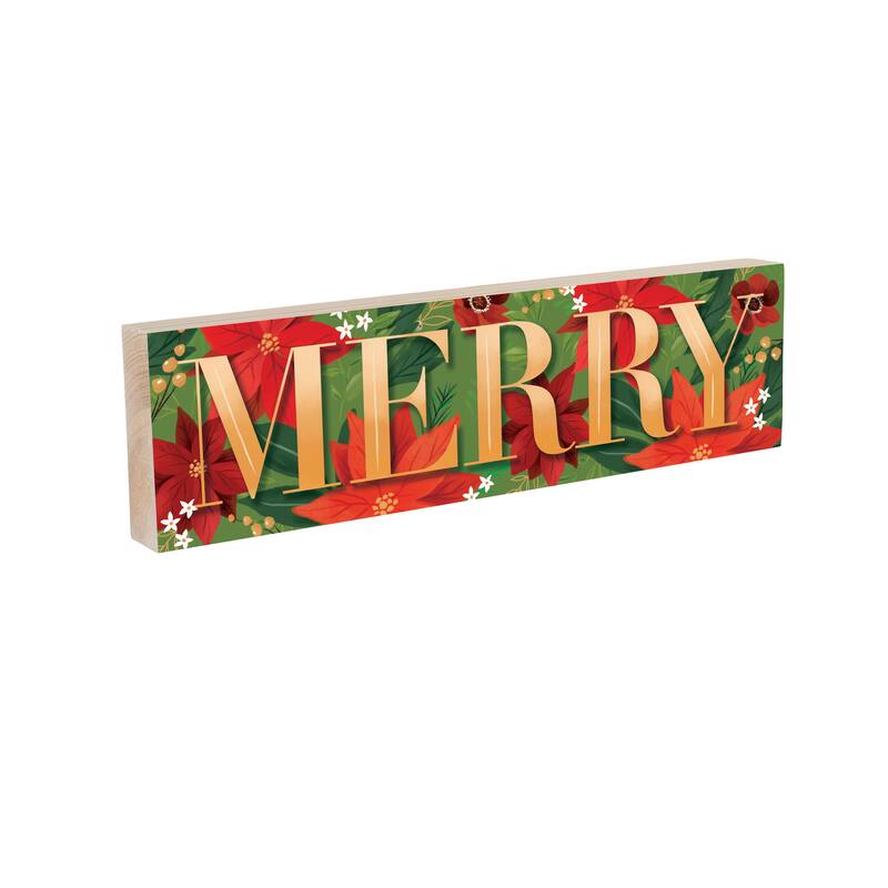 Holiday Mantel Sign - "Merry" - 18" x 5" - Multicolor