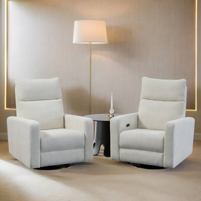 Olmas 33.5"W Power Swivel Glider Recliner with USB Charger Set Of 2 - Beige