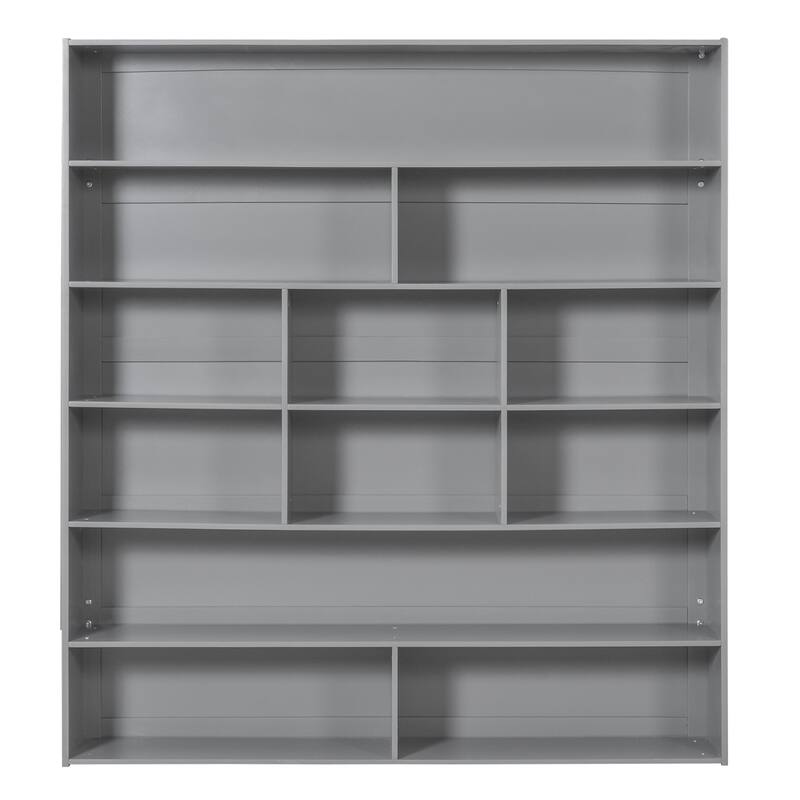 Full over Full Size Bunk Bed with Stairs and Guardrail, Storage Captains Bed with Pull-out Drawers and Bookcase Cabinet Frame
