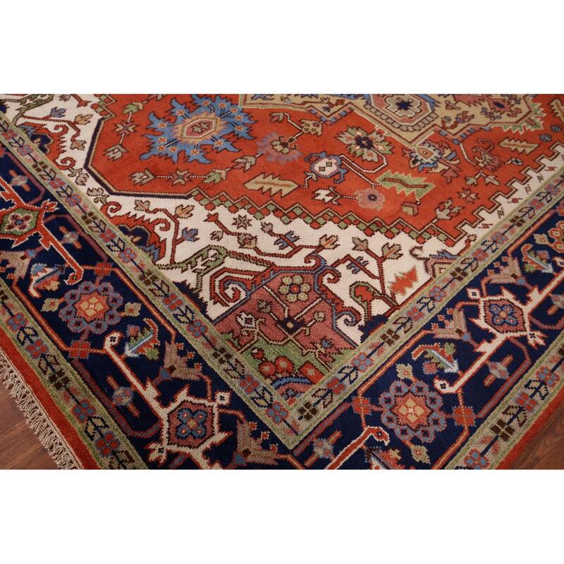 Orange Heriz Serapi Indian Area Rug Handmade Wool Carpet - 9'1"x 11'9"