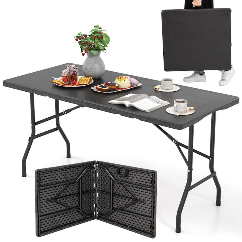 Costway 5 ft Folding Picnic Table Outdoor Dining Table with Rattan - See Details - Black
