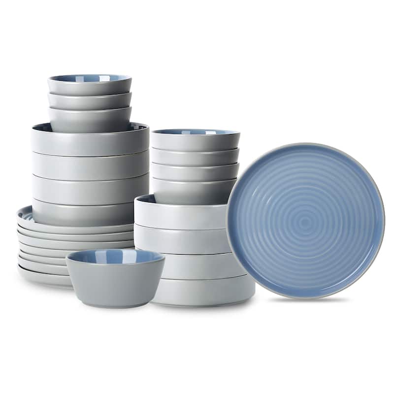 Stone Lain Elica Stoneware Dinnerware Set - 24 Piece - Blue and Grey