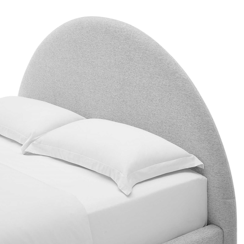 Palmetto Modern Round Headboard Light Grey Fabric Upholstered Queen Size Platform Bed