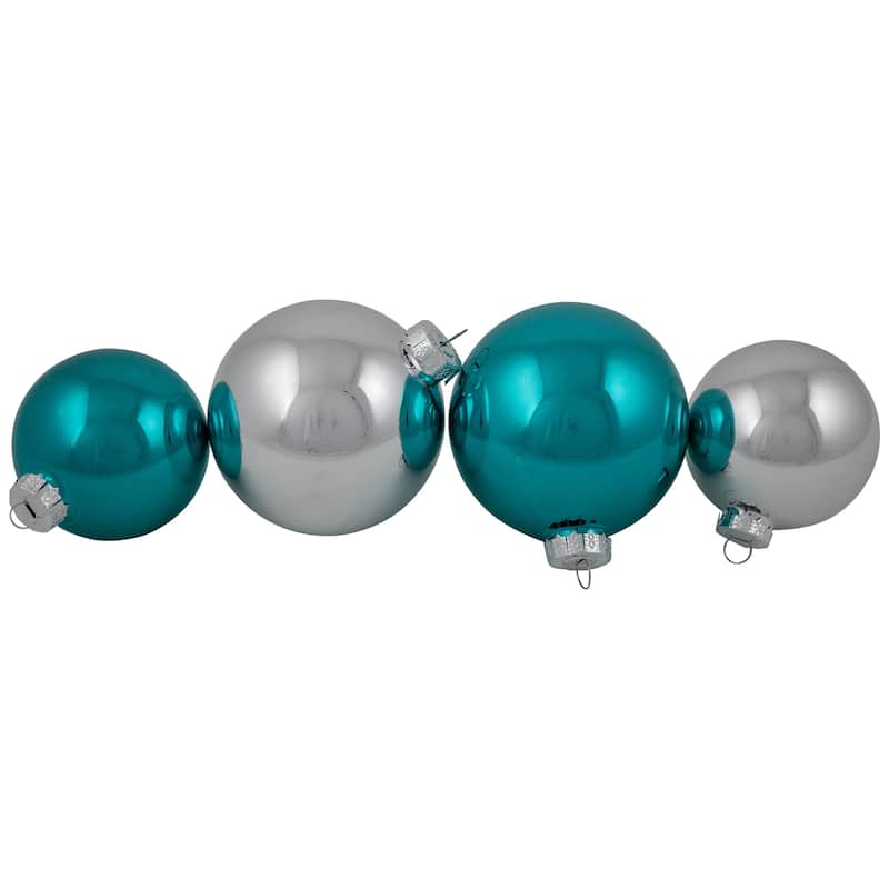 72ct Turquoise Blue Silver 2-Finish Glass Christmas Ornament 4"