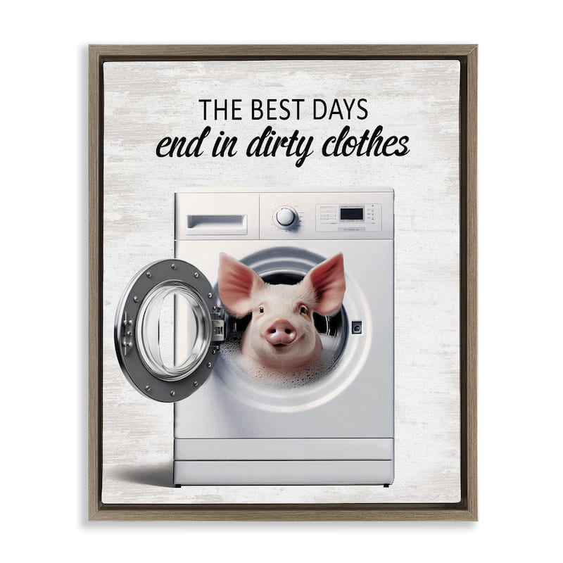 Stupell Best Days & Dirty Clothes Framed Floater Canvas Wall Art Design By Lettered and Lined - 17 x 21 - Brown