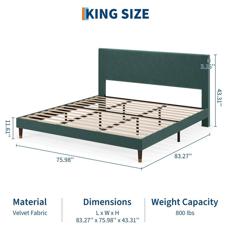 Twin Bed Frame Upholstered Platform Bed with Fabric Headboard, Non-Slip and Noise-Free
