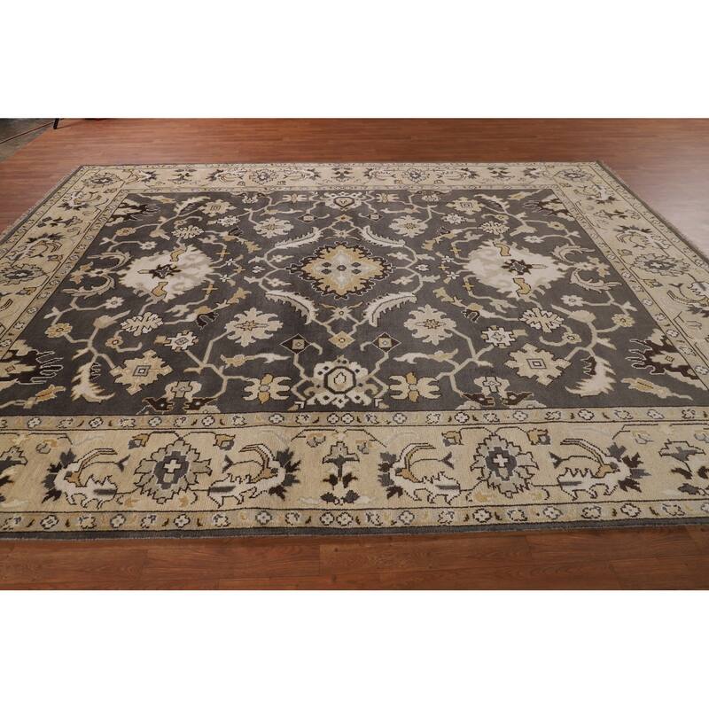 All-Over Floral Gray Oushak Oriental Area Rug Handmade Wool Carpet - 9'3" x 11'7"