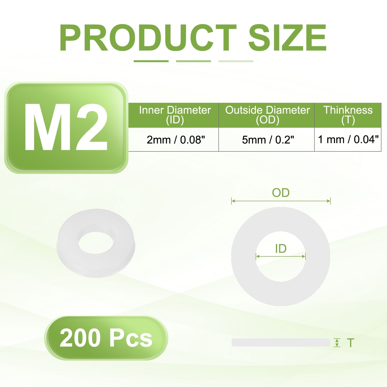 M2 Nylon Flat Washers, Plastic Round Gasket Sealing Washer Spacer for Bolts Screws Pipe Water Hose