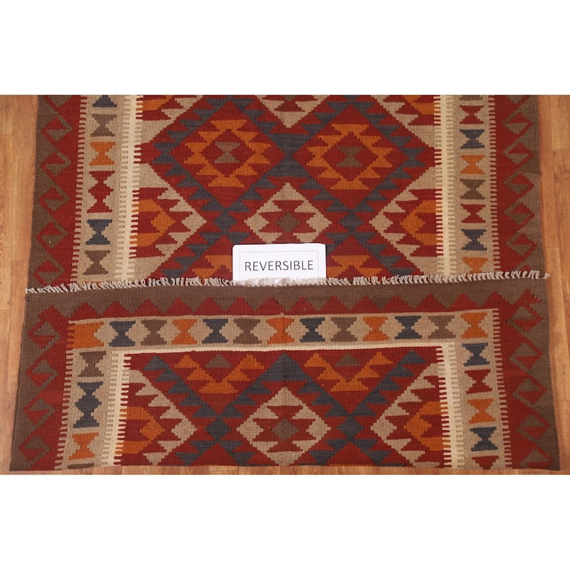Reversible Kilim Area Rug Hand-woven Living Room Wool Carpet - 5'0" x 6'7"