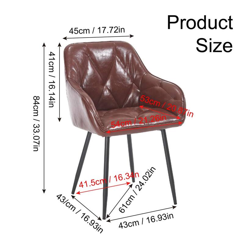 Modern minimalist dining chair set of 2 with metal legs and waterproof PU fabric