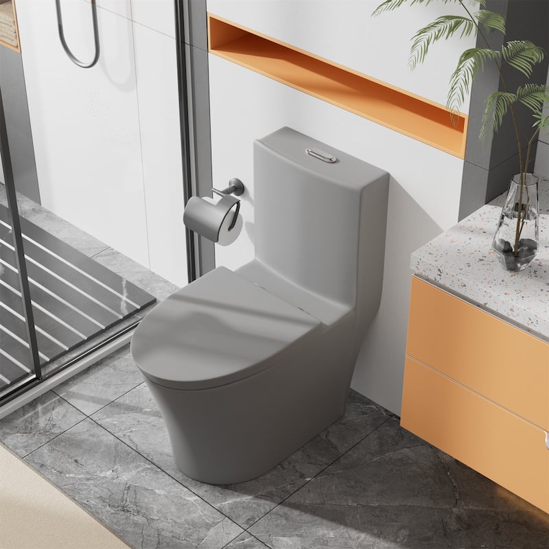 Matte Grey Elongated One Piece Toilet - Matte Grey