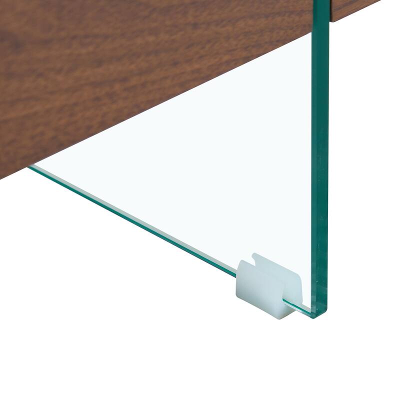 Modern Two-Tier Square Coffee Table -Elegant Combination Of Glass And Texture Sticker