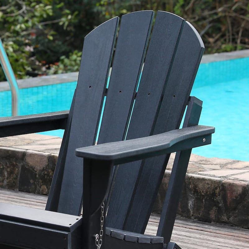 Adirondack Folding Chair with Dual Cup Holders - HDPE All-Weather Outdoor Chairs, Wood-Like Patio Chair for Backyard, Camping