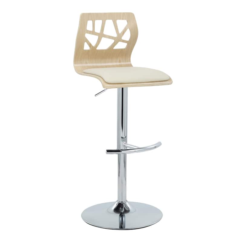 Carson Carrington Sala Adjustable Bar Stool with Rounded T Footrest (Set of 2) - Cream Faux Leather/Natural/Chrome