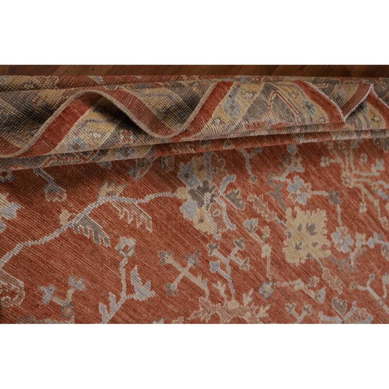 Orange Oushak Vegetable Dye Area Rug Handmade Wool Carpet - 9'3"x 11'11"