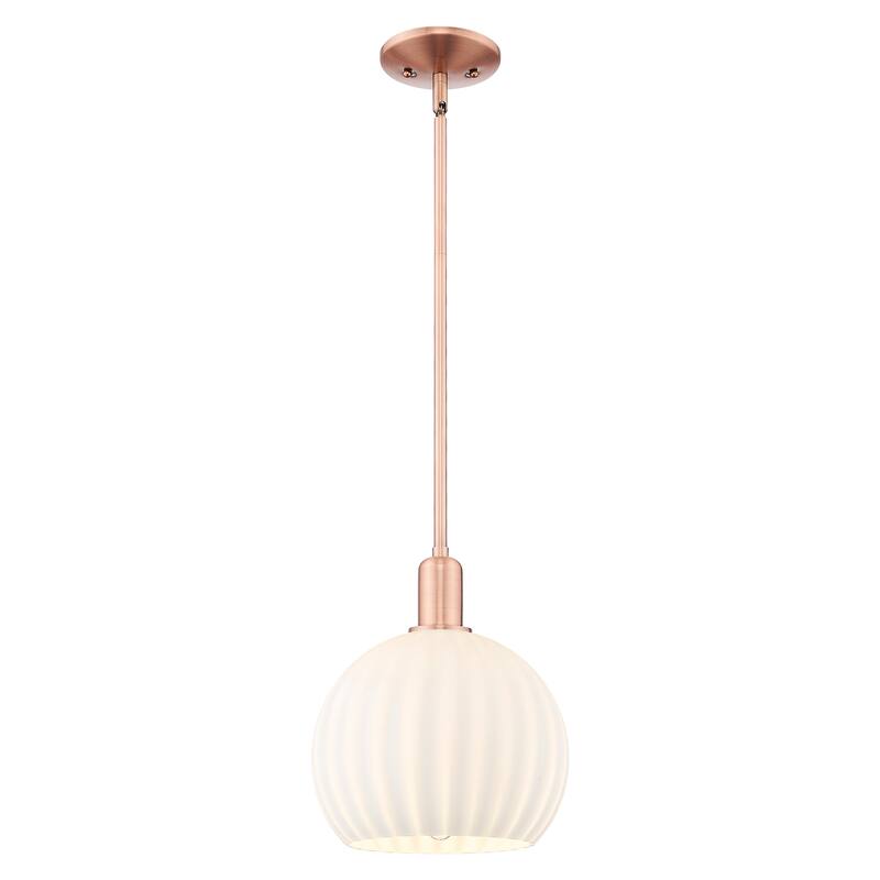 Innovations Lighting Endless Possibilities Arcadia - White Venetian - 1 Light 10" Stem Hung Mini Pendant - Antique Copper