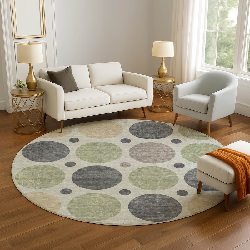 Premium Washable Super Soft Casual Circles Mayfield Rug - Beige - 8' x 8'