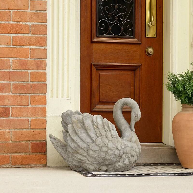 Jina Planter with Swan Sculpted Details, Gray Terracotta 10 Inch
