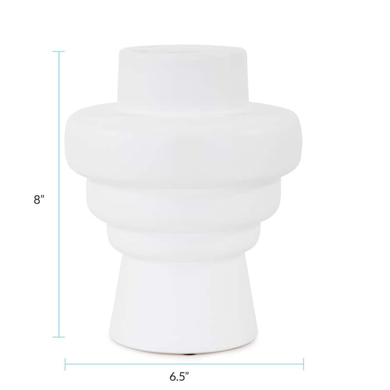 Allan Andrews Matte White Cylindrical Rounded Curved Ceramic Vase Collection