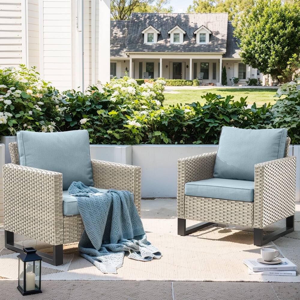 Patio PE Wicker Chair with Cushion Set of 2