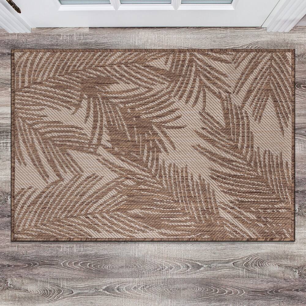 World Rug Gallery Contemporary Distressed Leaves Textured Flat Weave Indoor/Outdoor Area Rug