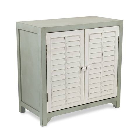 Seafoam Green Wooden Low Rise Cabinet with Front White Shutter Doors