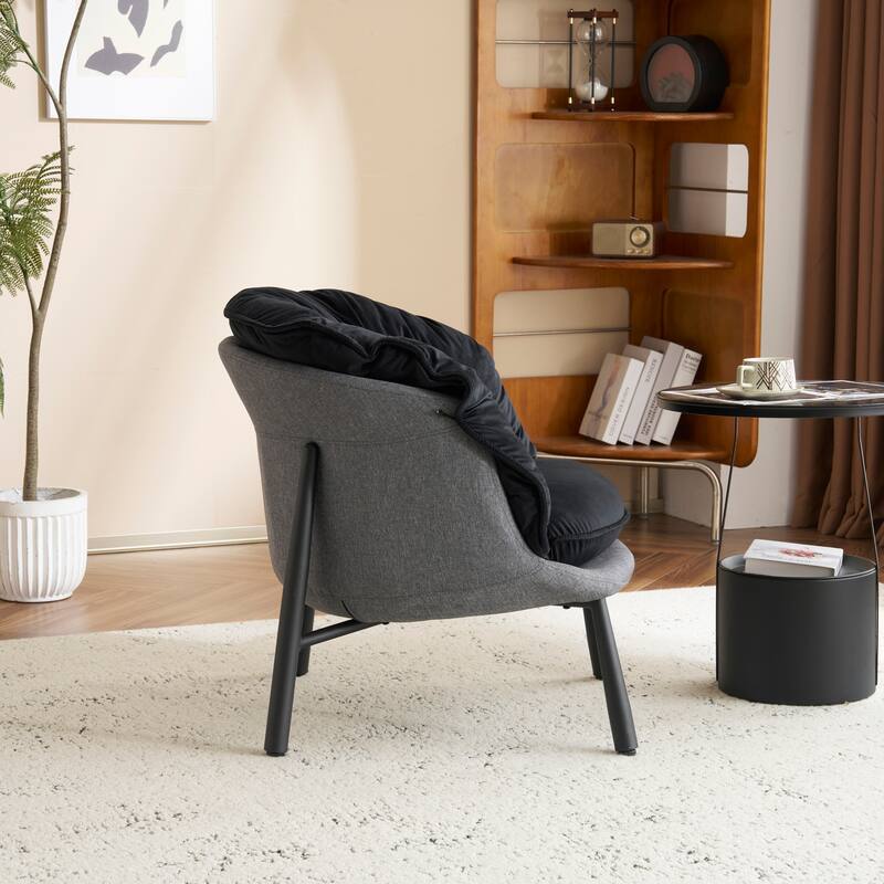 Modern Velvet Accent Chair with Wooden Frame and Black Metal Legs for Living Room or Lounge Seating - 27.4"L x 27"W x 29.1"H