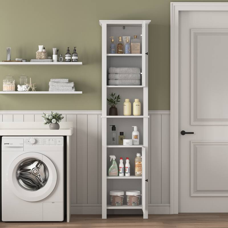 Corner Cabinet Tall Bathroom Storage Cabinet with Open Shelves, Floor Cabinet Toilet Paper Cabinet with 2 Doors