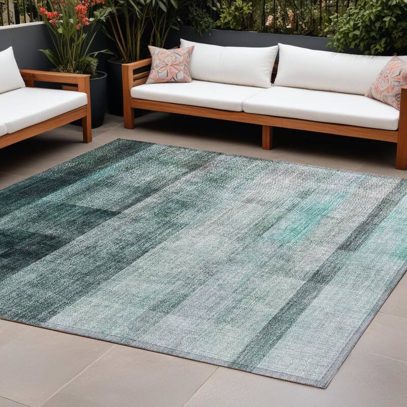 Gamo Ombre Weather Resistant Blended Style Runner Outdoor Rug - 9' X 12' - Teal
