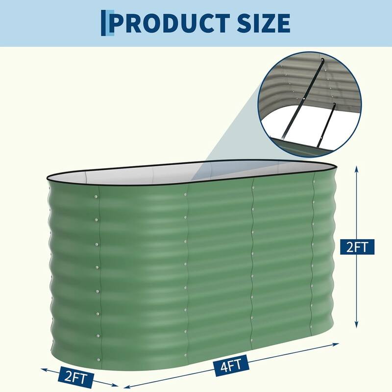 2-Pack 4 x 2 x 2 ft Galvanized Steel Raised Garden Beds Rust-Resistant Outdoor Planter Boxes Green - 4 x 2 x 2 ft