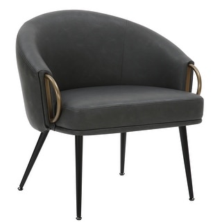 Mid-Century Modern Faux Leather and Metal Accent Chair - Vintage Charcoal and Black and Aged Gold
