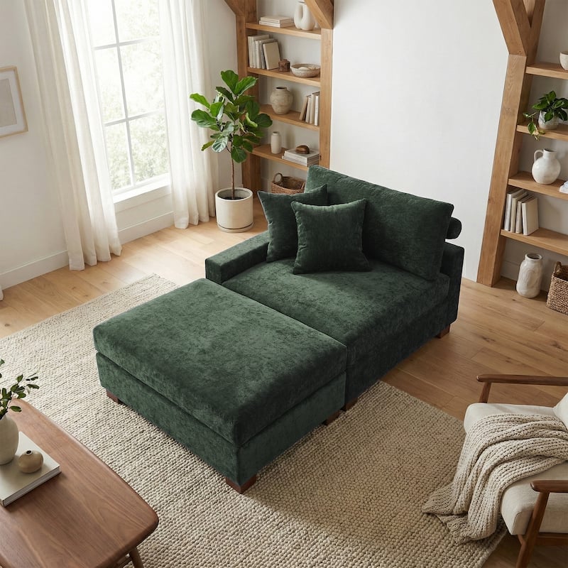 Oversized Chenille Modular Armchair And Ottoman Set Living Room Set