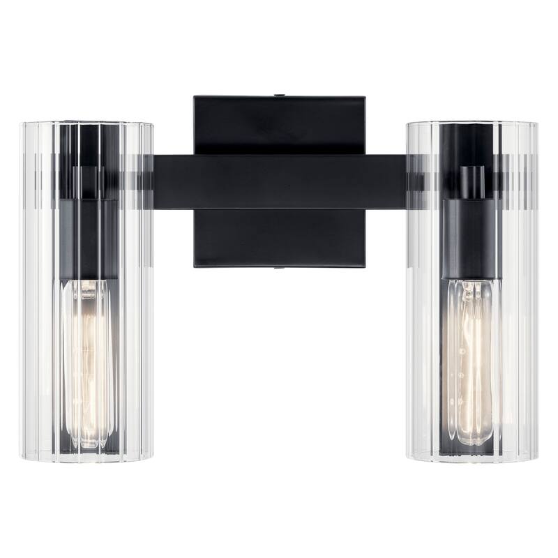 Jemsa 13.75 in. 2-Light Bathroom Vanity Light with Clear Fluted Glass
