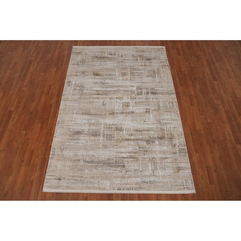Machine Made Oriental Polyester Carpet Modern Abstract Beige & Ivories Abstract Area Rug - 7' 5'' X 5' 2''