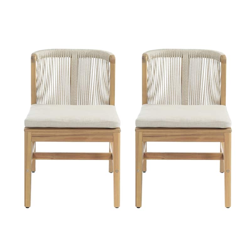 Christopher Knight Home - Louie Outdoor Acacia Wood Dining Chairs with Rope Backrest and Cushioned Seat, Set of 2