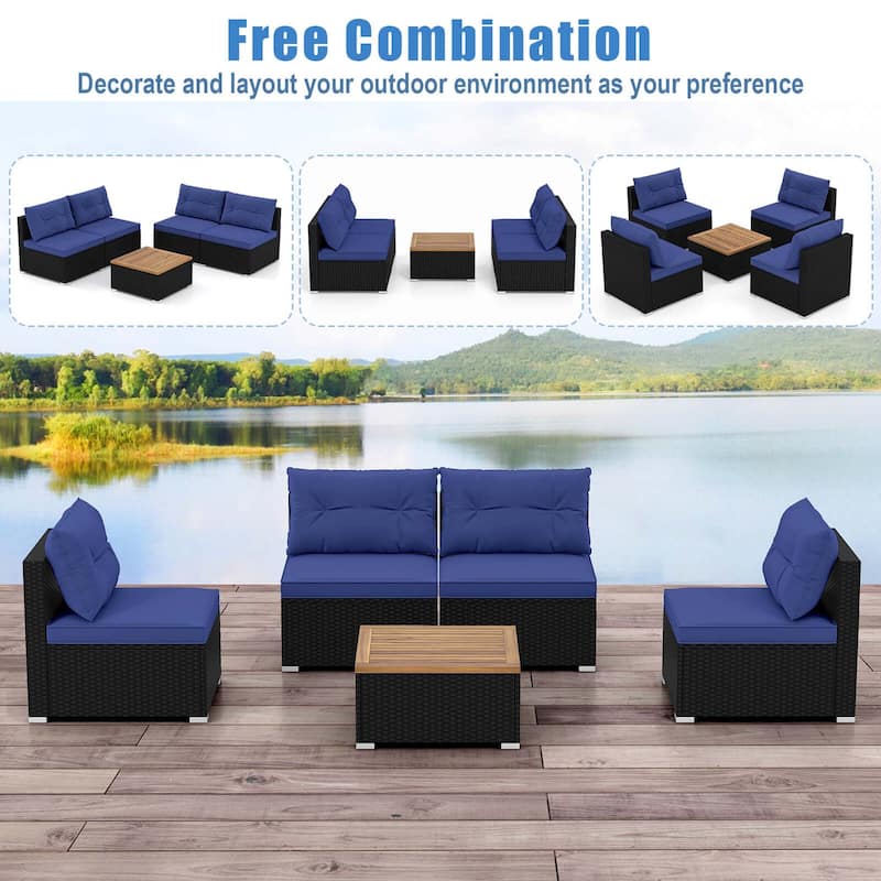5 PCS Rattan Sofa Set Patio Conversation Set Outdoor Wicker Furniture Set w/Cushions