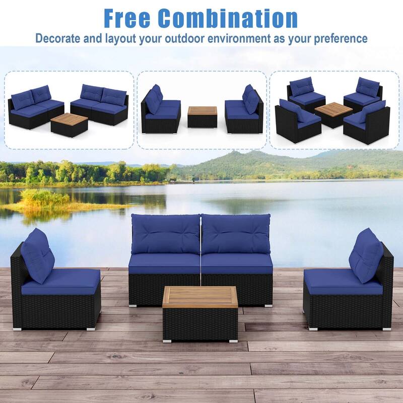 Costway 5 Piece Outdoor Furniture Set with Seat & Back Cushions Acacia - See Details