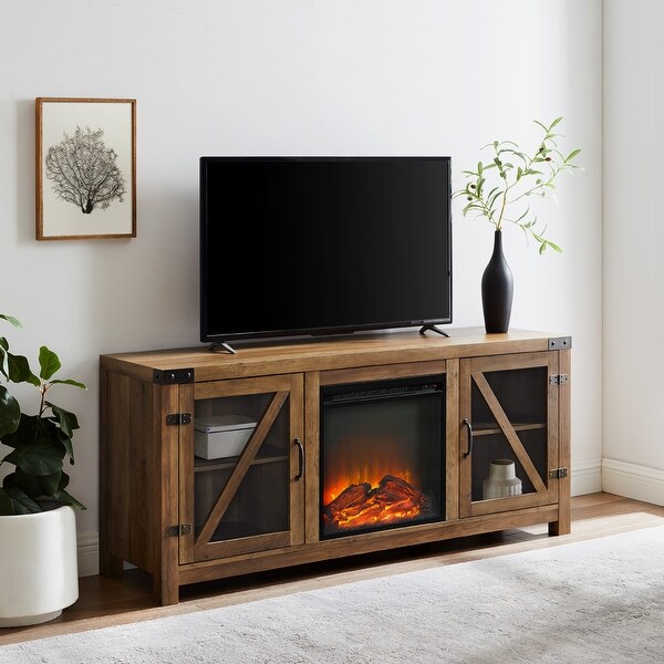 The Gray Barn 58-inch Glass Door Fireplace Console