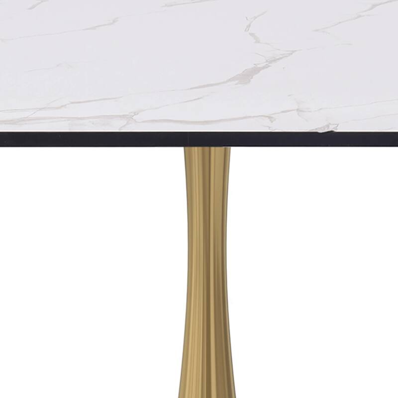 Bristol Square Marbled White MDF Wood Top and Gold Steel Pedestal Base Dining Table for Dining Rooms, Kitchens, and Restaurants
