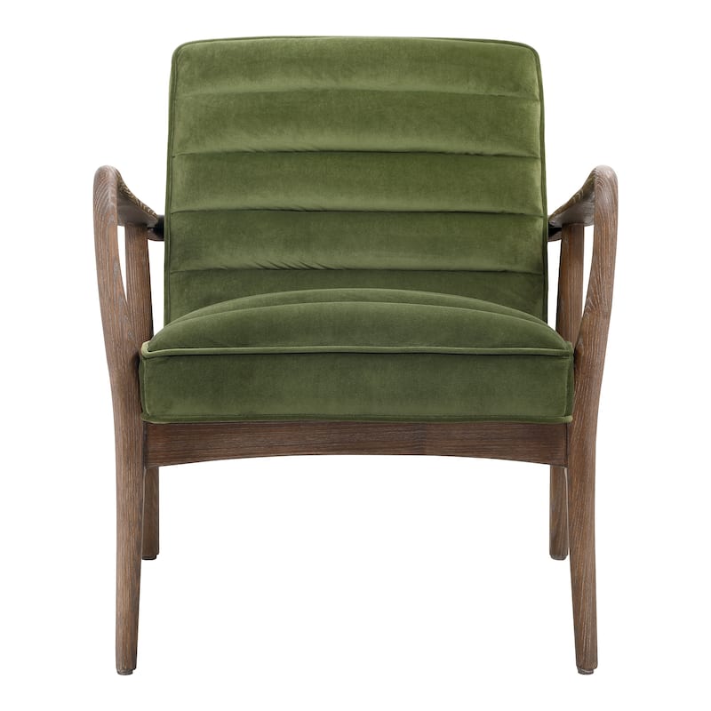 Aurelle Home Ash Wood and Upholstery Arm Chair - 30" wide x 27" deep - Green Velvet