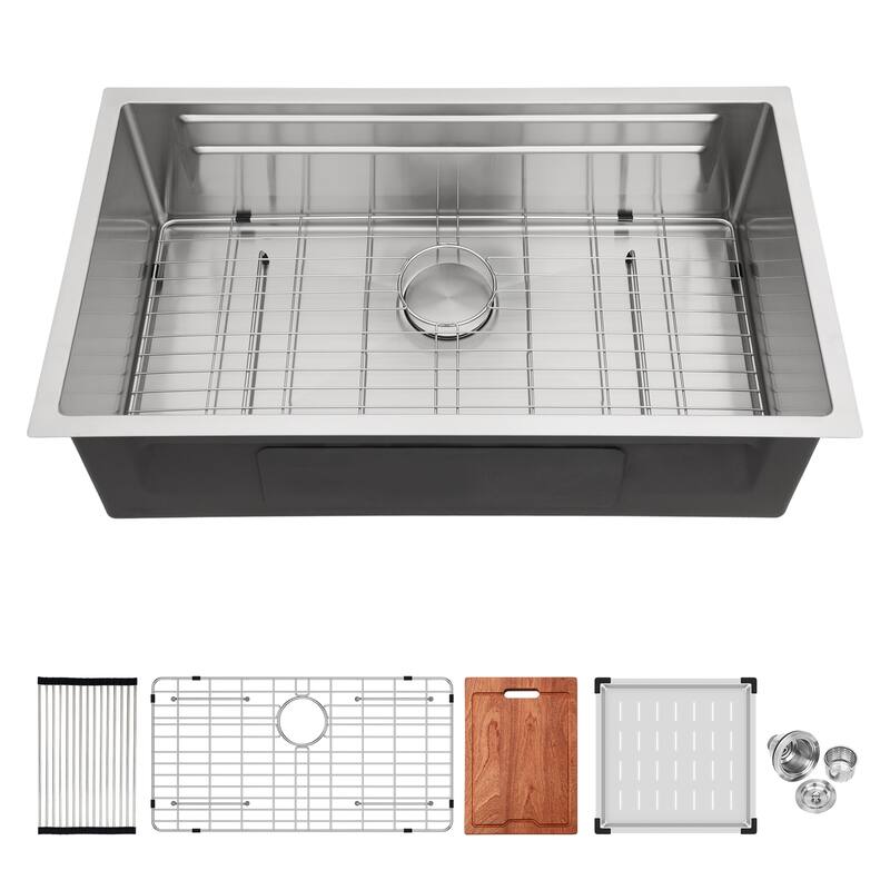 Undermount 16 Gauge Single Bowl Stainless Steel Kitchen Sink in Brushed Nickel