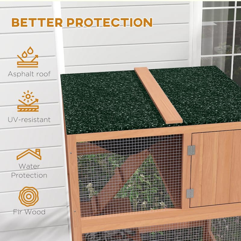 Orange-Green Fir Wood Cat Cage with Hammock, Ramps and Multi Platforms
