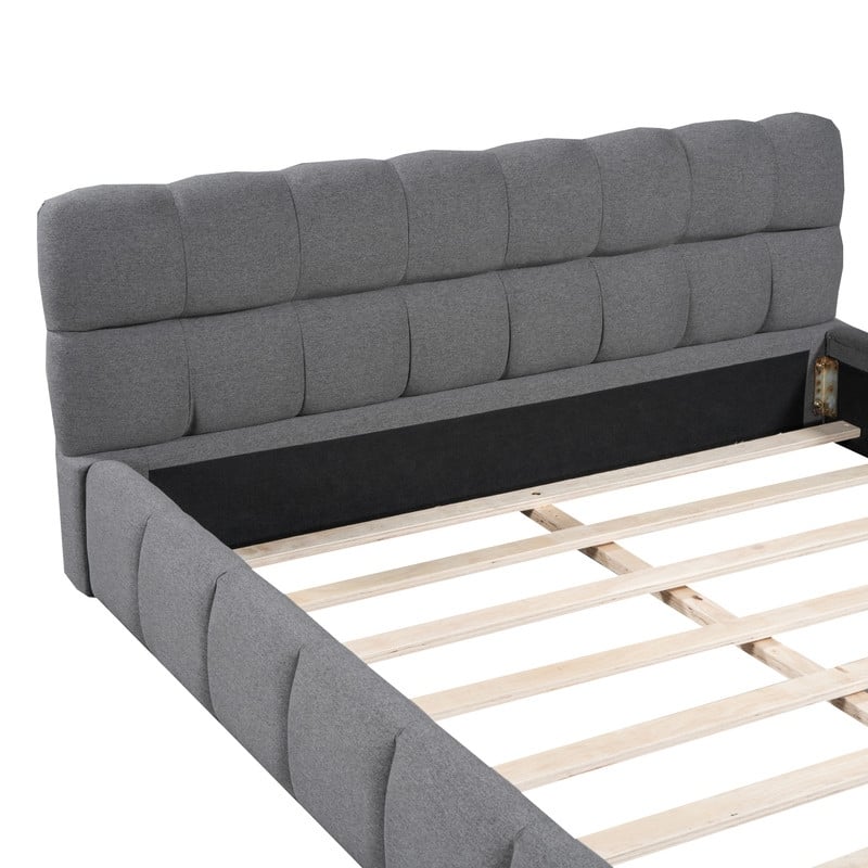 3-Pieces Bedroom Sets, Queen Size Upholstered Platform Bed with Thick Fabric ,and Two Nightstands with Metal Legs&Handles