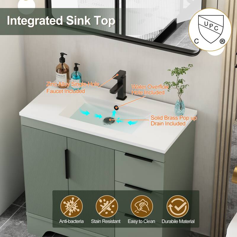 Vertical Stripes Bathroom Vanity Set with Sink Top & Faucet