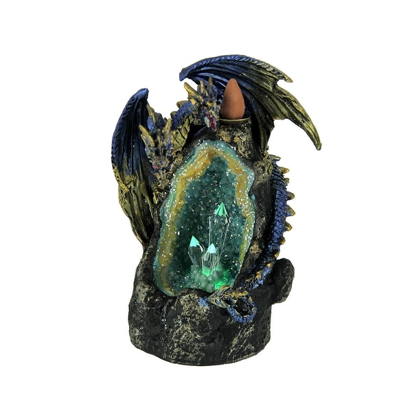 Blue Dragon On LED Geode Crystal Stone Incense Burner - 7.25 X 5 X 3.5 inches
