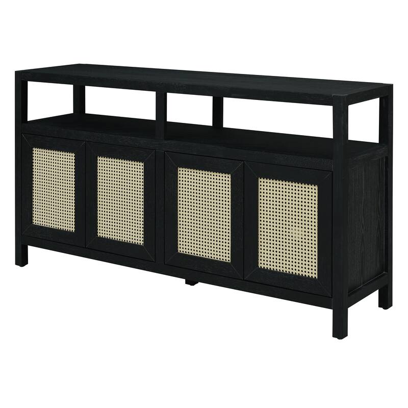 Bohemian Style Rattan Buffet Storage Cabinet - Black