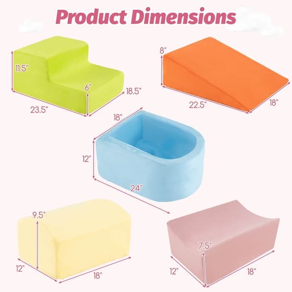 dimension image slide 1 of 3, Costway 5PCS Climb and Crawl Playset with Ball Pit for Kids Zippers - See Details